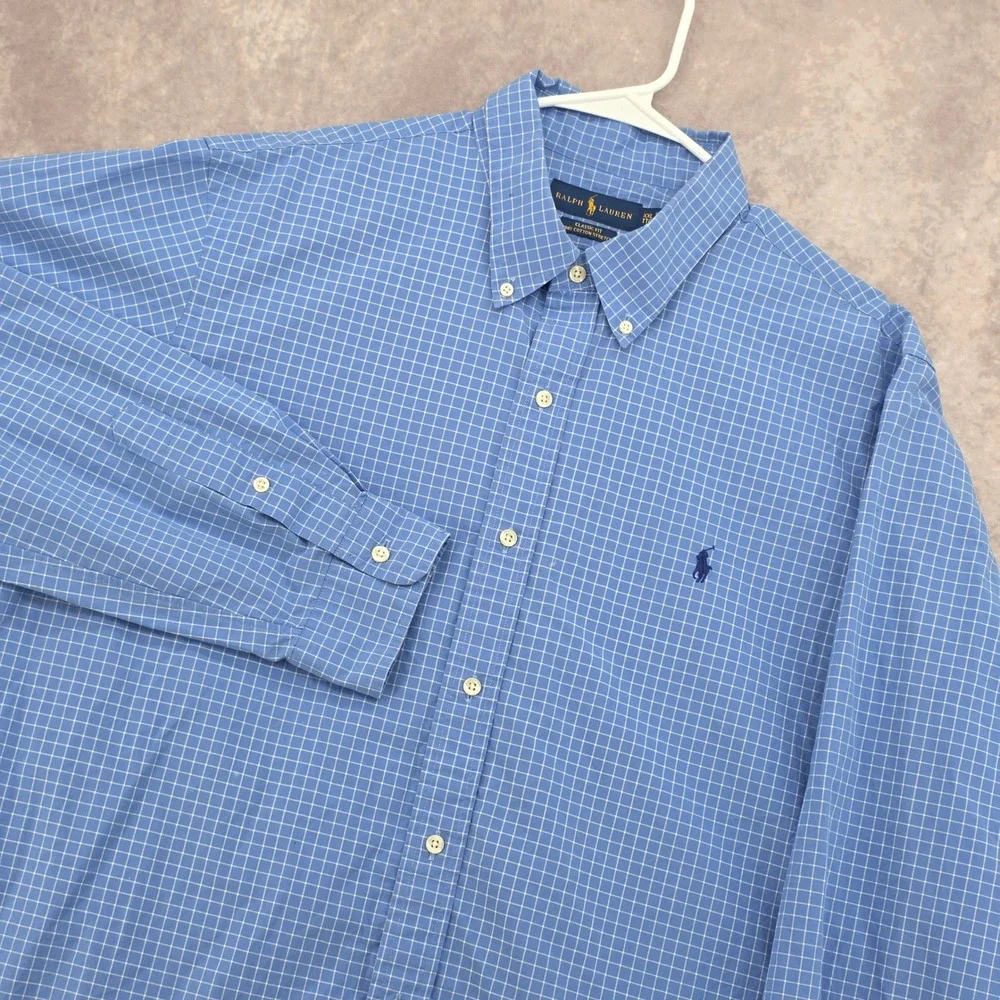 Polo Ralph Lauren Mens XXL Long Seeve Button Down Shiry Blue White Check